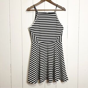 Divided Black and White Striped Mini Dress. Size 12.
